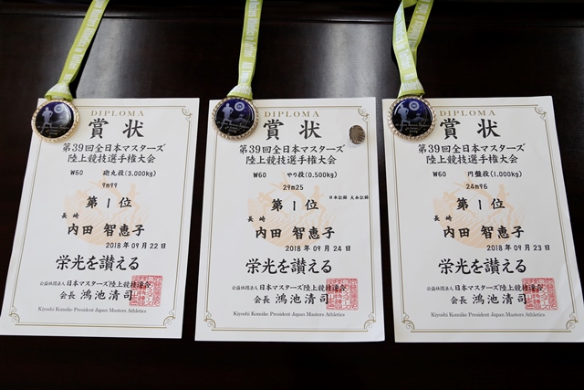 全日本マスターズ賞状とメダル 全日本マスターズ賞状とメダル
