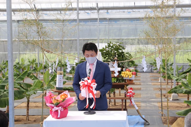 抱負を話す溝田敏行代表取締役 抱負を話す溝田敏行代表取締役